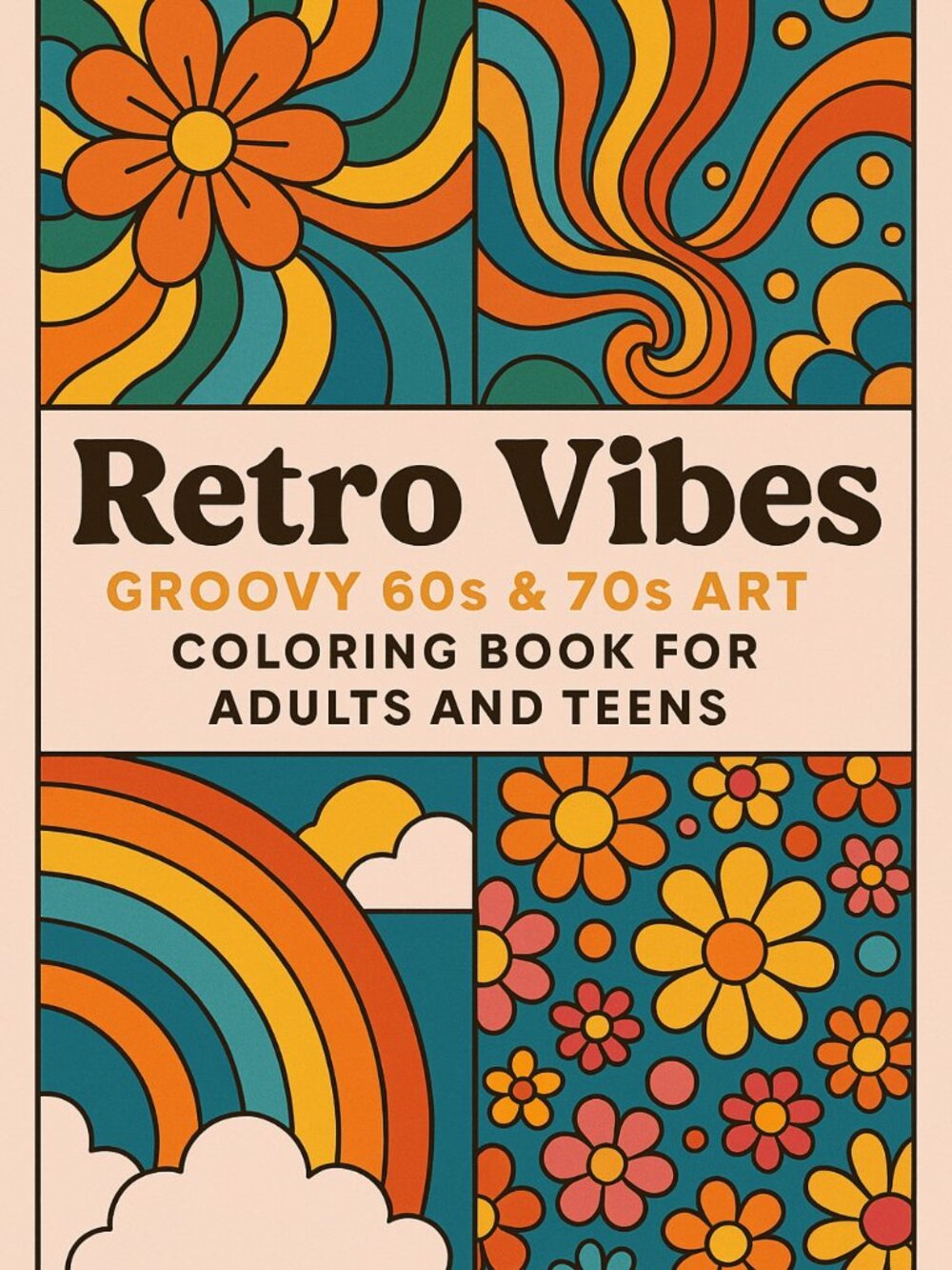 Retro Vibes Groovy 60s and 70s Art Coloring Sheets For Adults and Teens